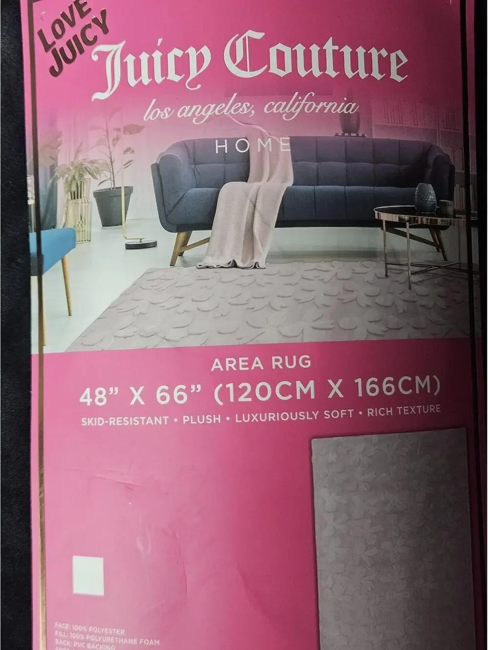 Juicy Couture Pink Bow Plush Area Rug 48x66 Coquette Barbiecore Y2K Decor